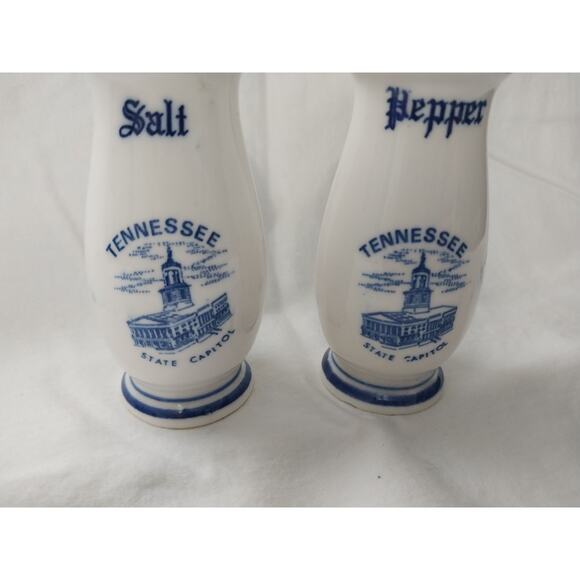Vintage Tennessee State Capitol White Blue Salt And Pepper Shakers 4" Japan - Picture 2 of 4